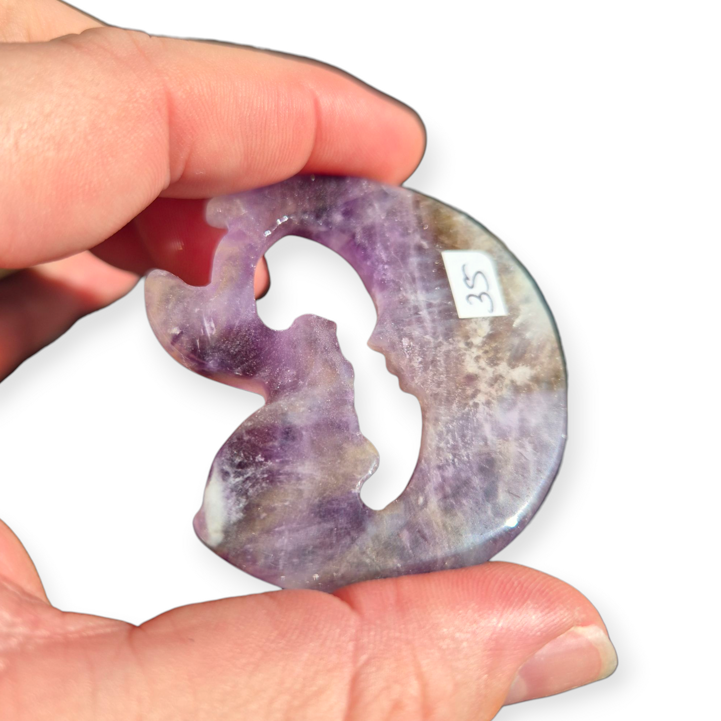 Crystals - Amethyst with Smoky Quartz Fairy and Moon Carving