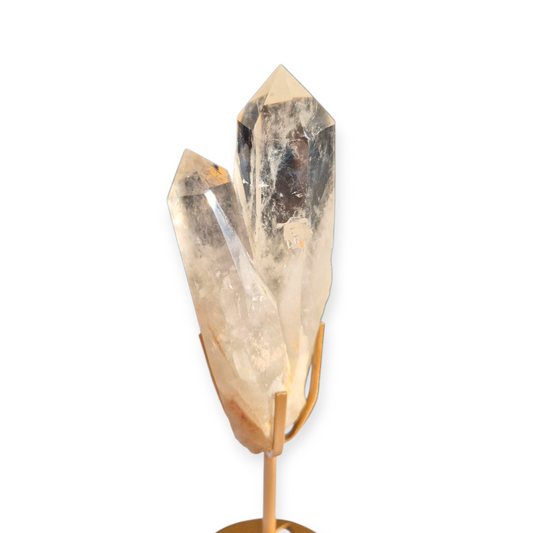 Crystals - Clear Quartz Double Generator/Tower with Gold Stand