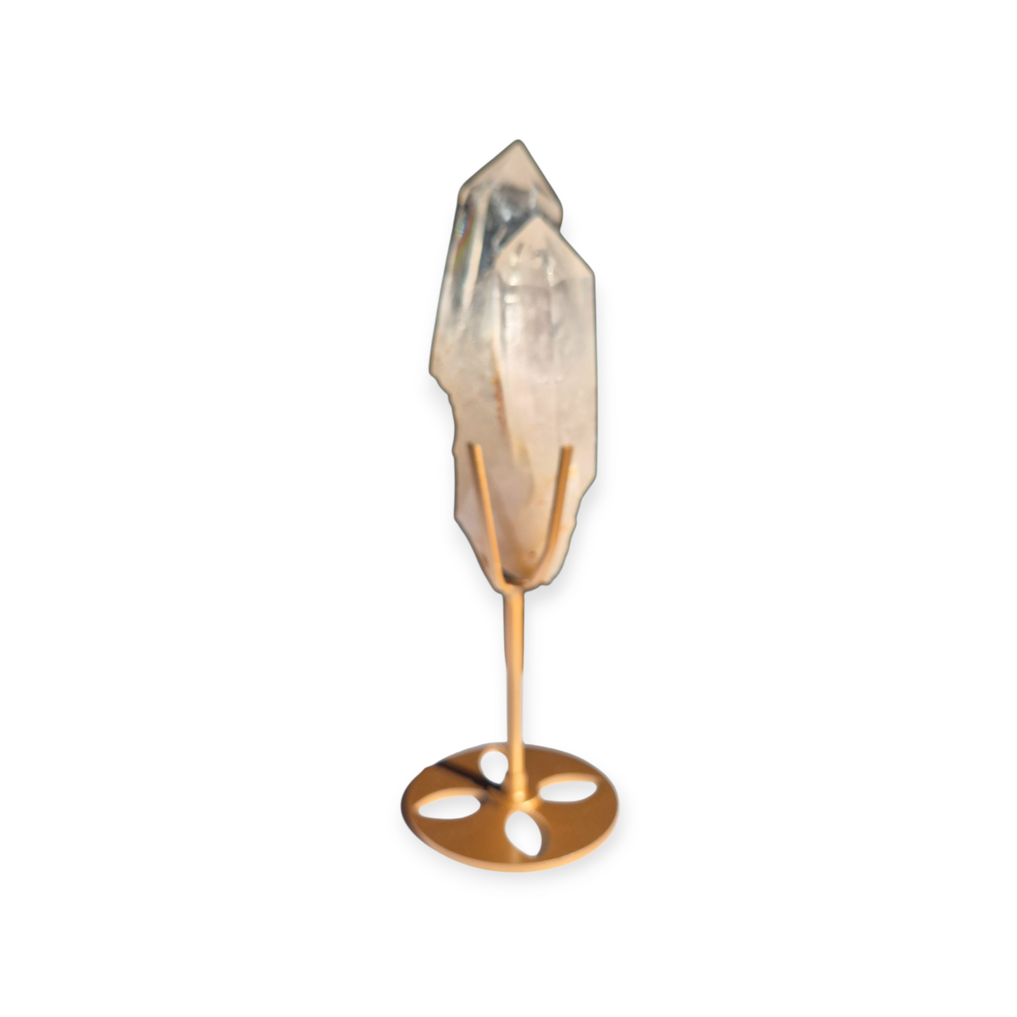 Crystals - Clear Quartz Double Generator/Tower with Gold Stand