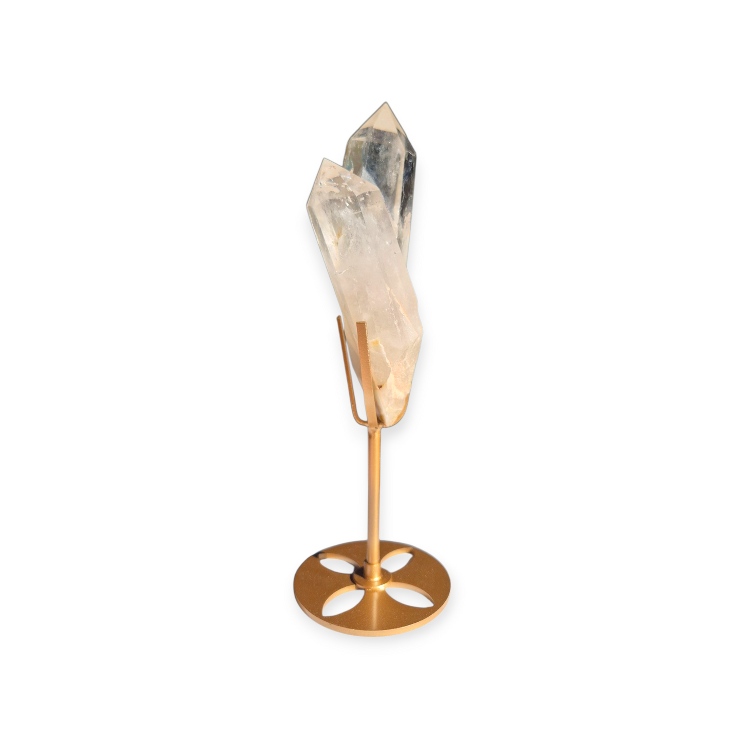 Crystals - Clear Quartz Double Generator/Tower with Gold Stand