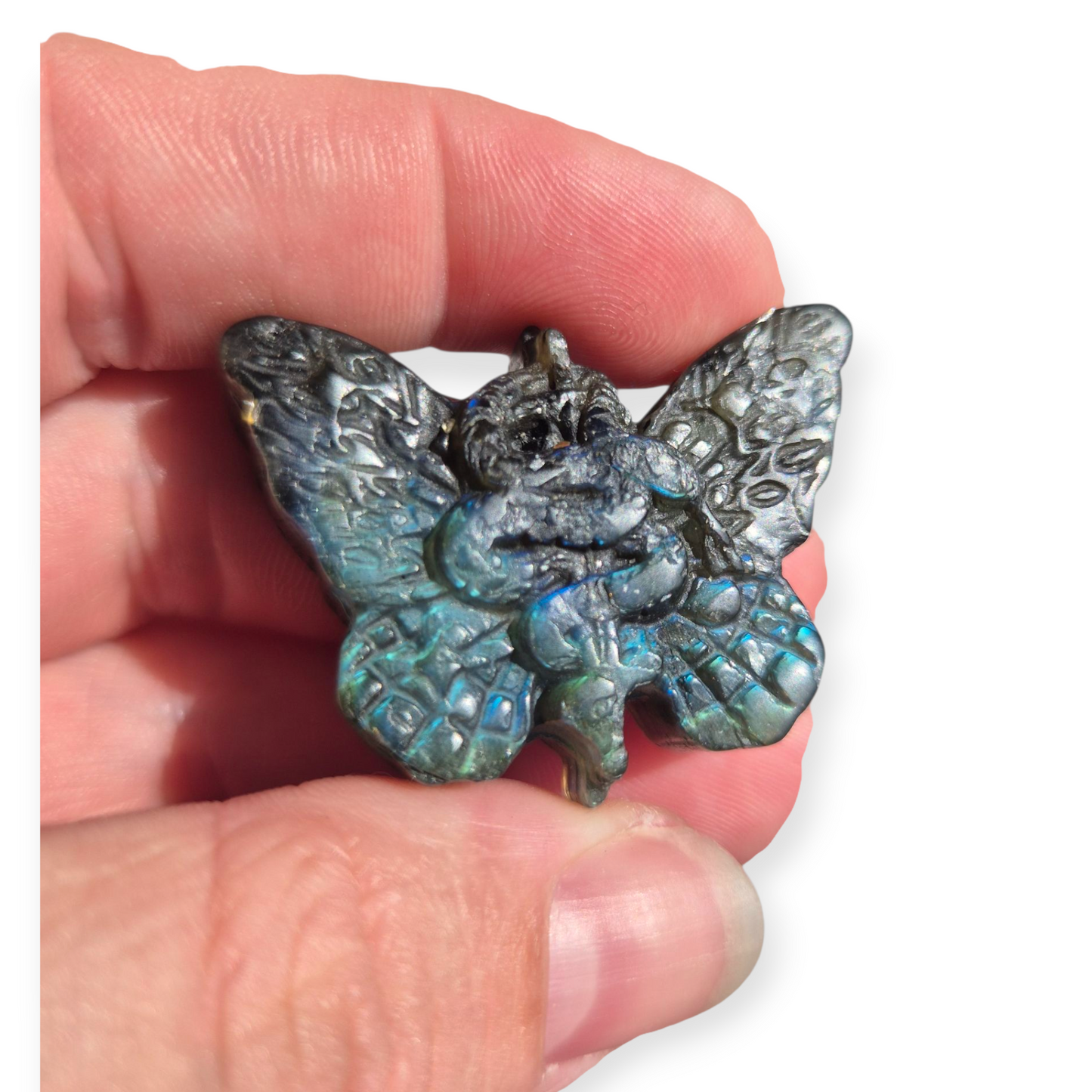 Crystals - Labradorite Butterfly with Snake Carving