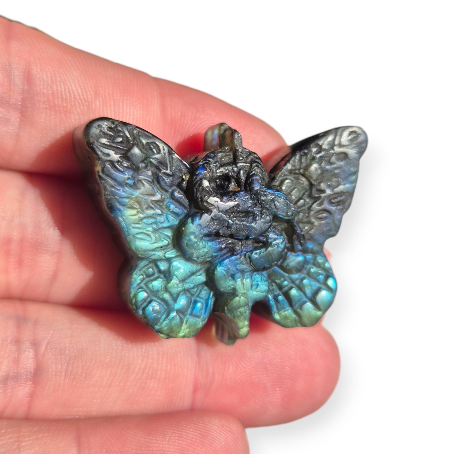 Crystals - Labradorite Butterfly with Snake Carving
