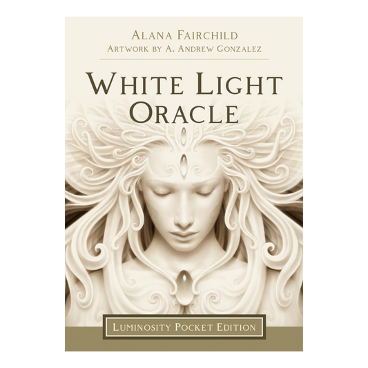Book cover of 'White Light Oracle' by Alana Fairchild with artistic depiction of a woman's face.