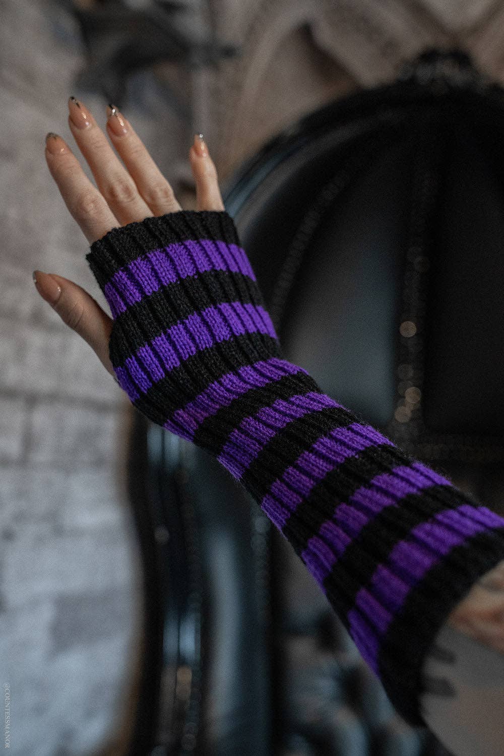 Spooky Striped Arm Warmers [Multiple Colors]: Black/Purple