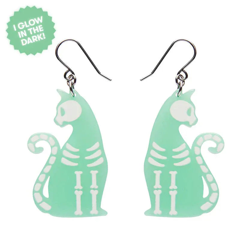 Erstwilder - Bone Kitty Drop Earrings - Glow in the Dark