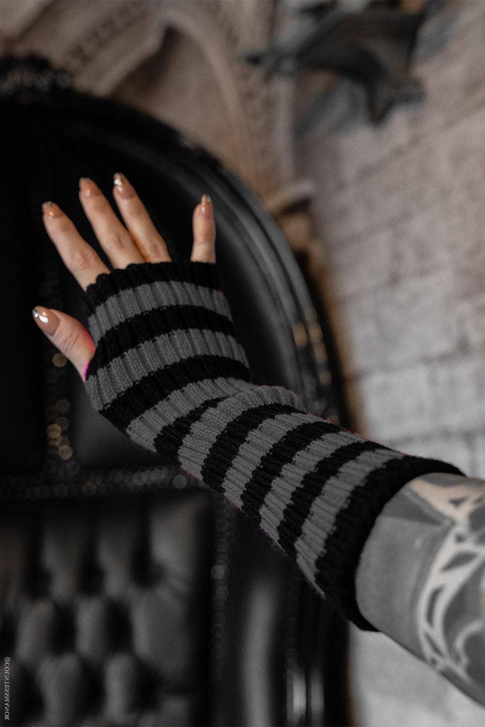 Spooky Striped Arm Warmers [Multiple Colors]: Black/Purple