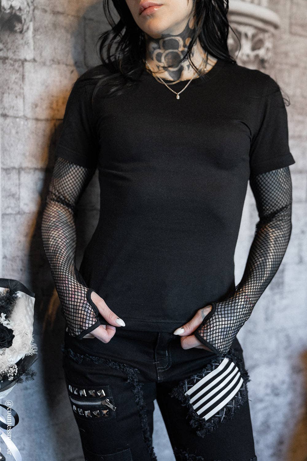 Nightshade Layered Fishnet Top: S