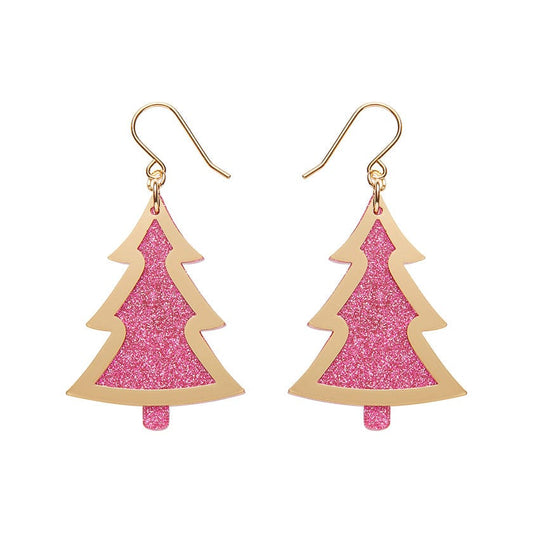 Erstwilder - Pink Christmas Tree Drop Earrings - Gold