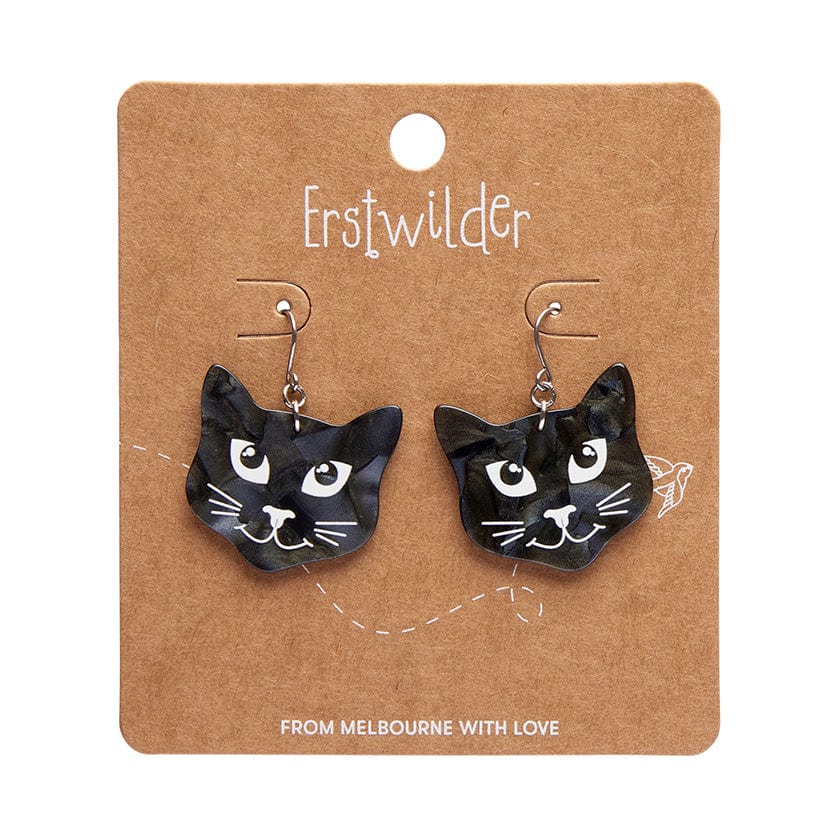 Erstwilder - Black Cat Drop Earrings - Black