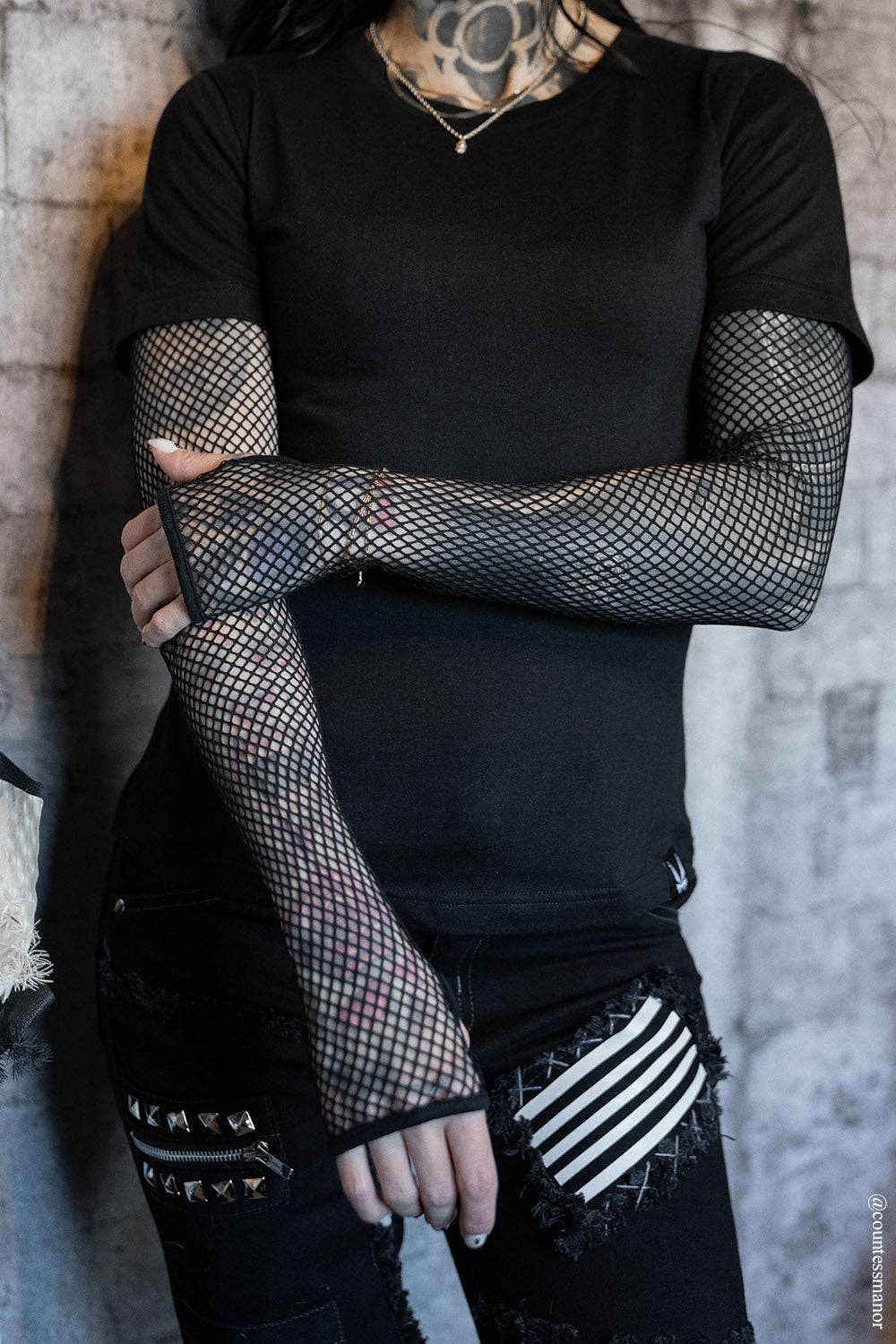 Nightshade Layered Fishnet Top: S