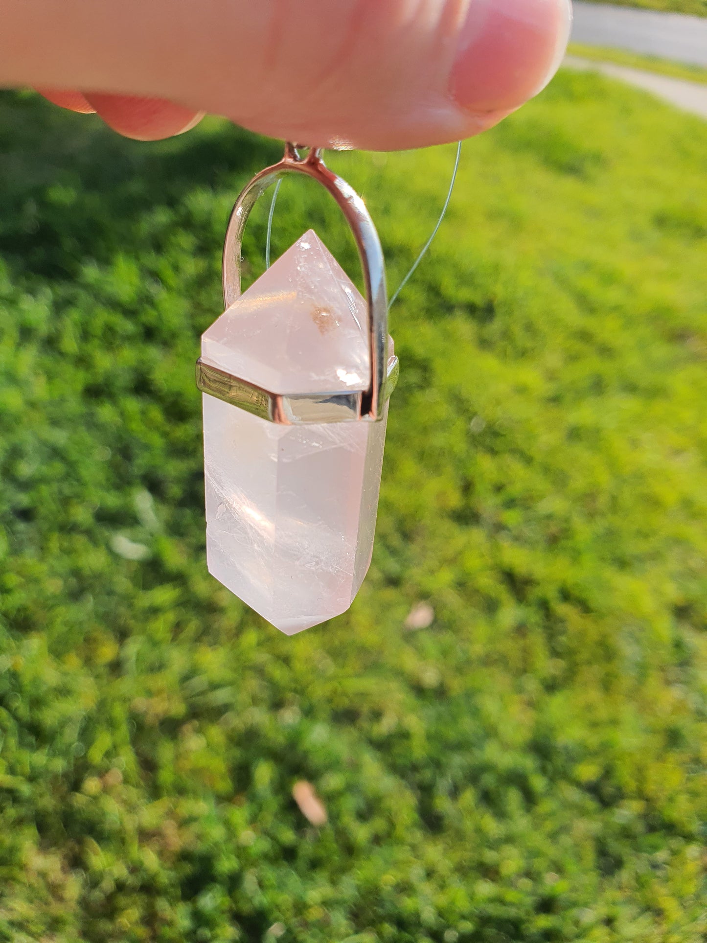Crystals - Rose Quartz Double Terminated Pendant - Sterling Silver