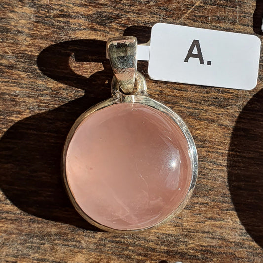 Crystals - Rose Quartz Cabochon Round Pendant - Sterling Silver