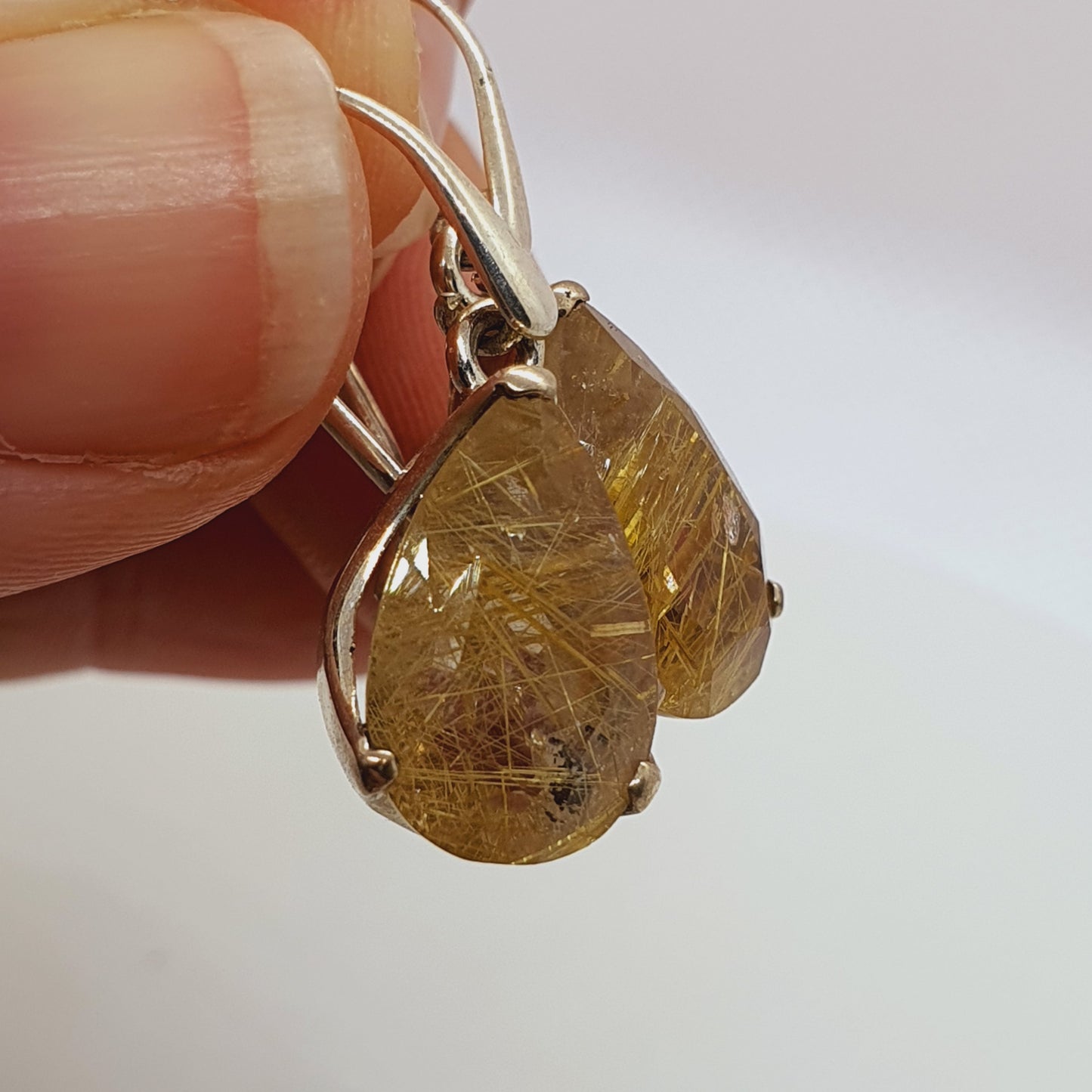 Crystals - Golden Rutilated Quartz Drop/Hook Earrings - Sterling Silver