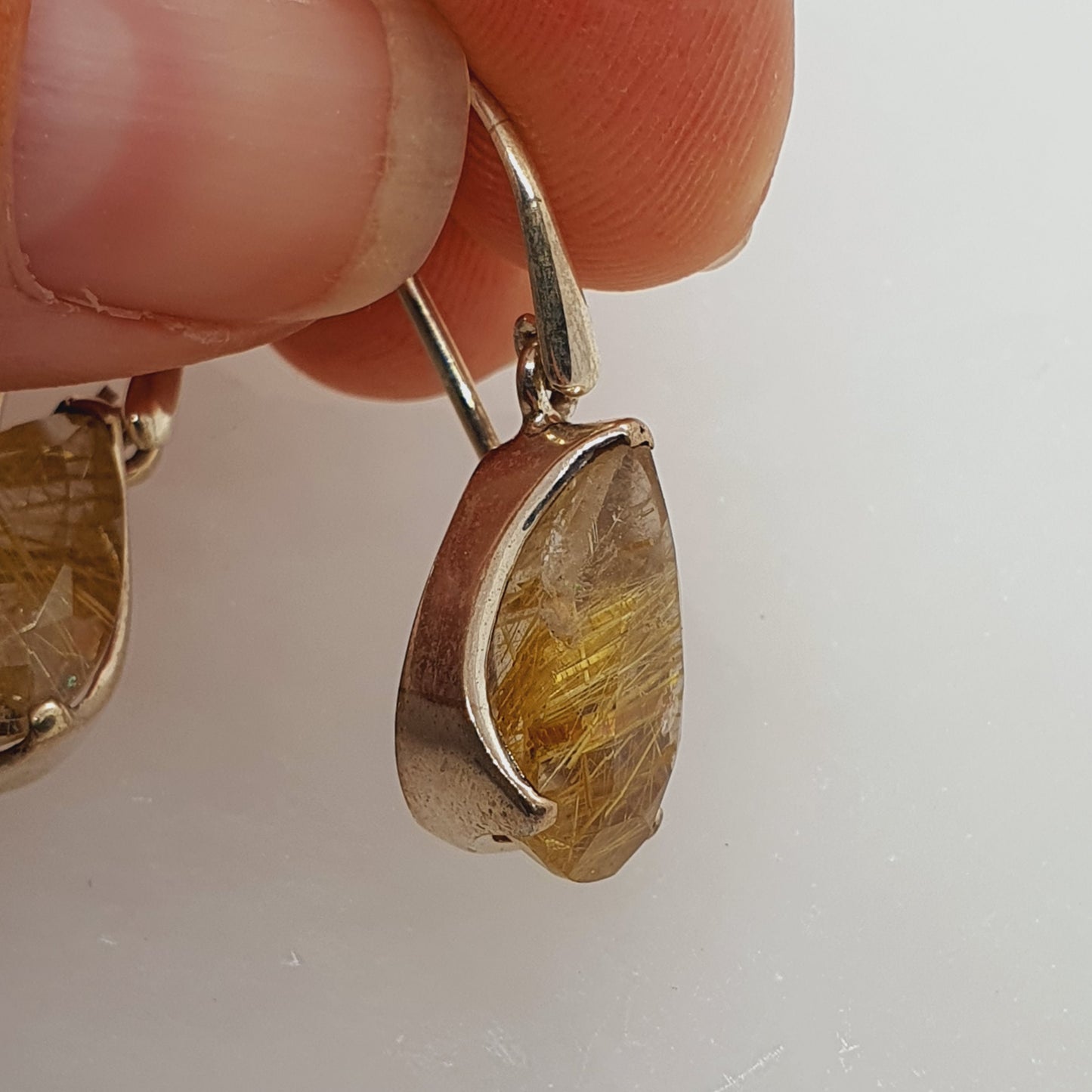 Crystals - Golden Rutilated Quartz Drop/Hook Earrings - Sterling Silver
