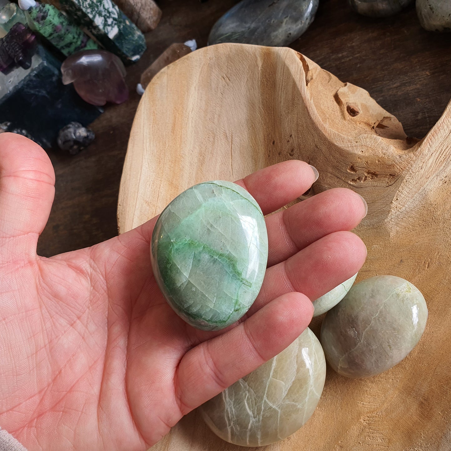 Crystals - Green Moonstone (Garnierite) Palm Stone