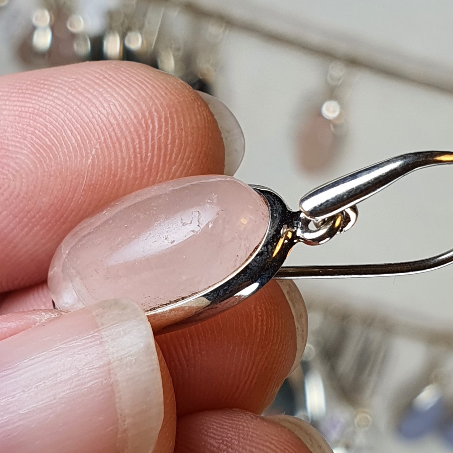 Crystals - Rose Quartz Drop/Hook Earrings - Sterling Silver