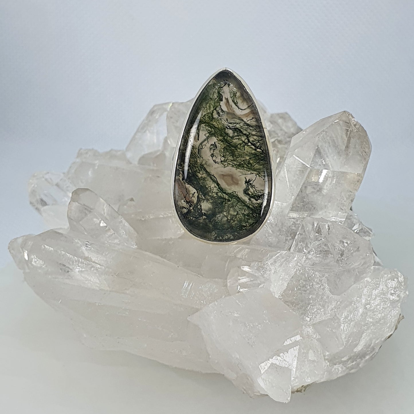 Crystals - Moss Agate Ring - Sterling Silver