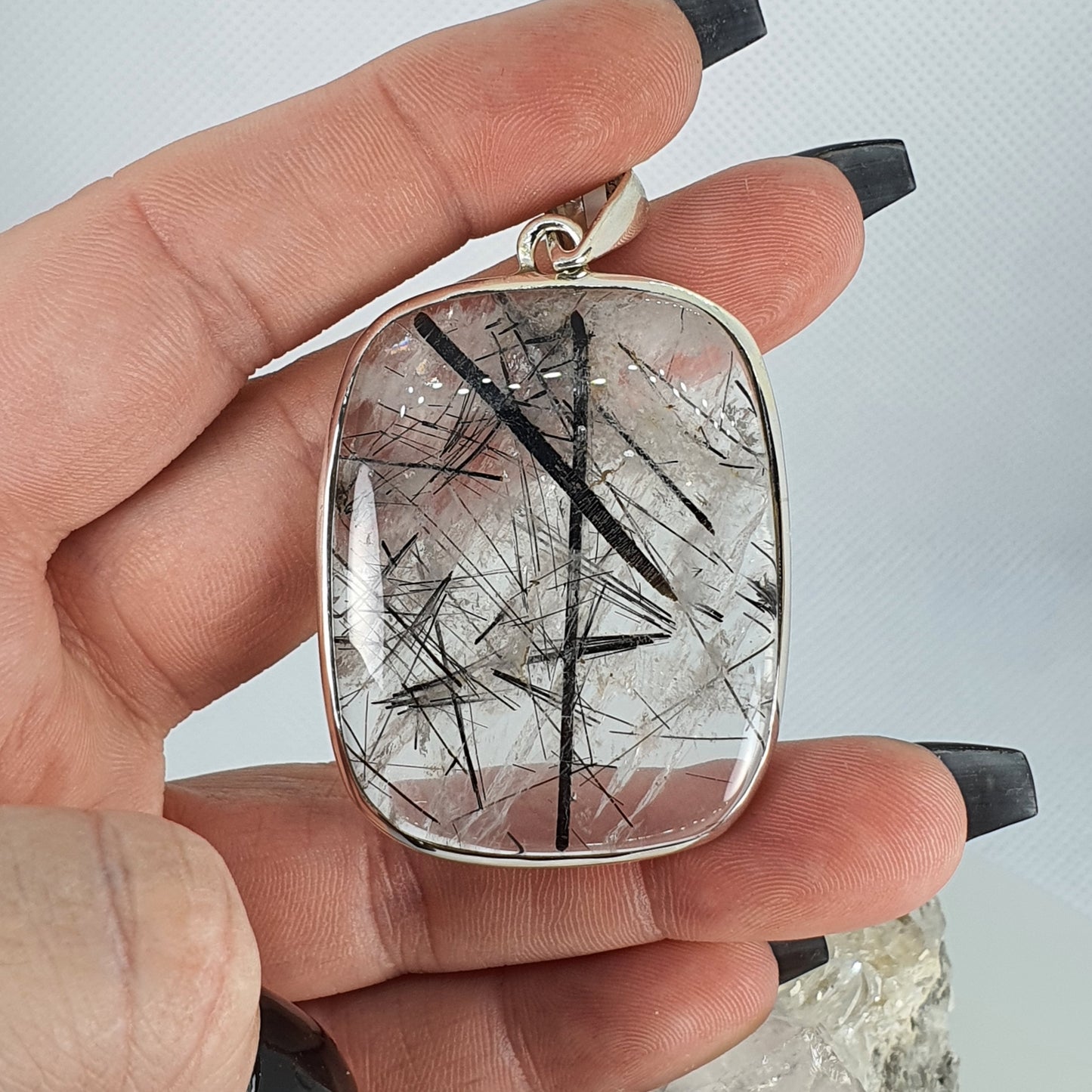 Crystals - Tourmalinated Quartz Pendant - Sterling Silver