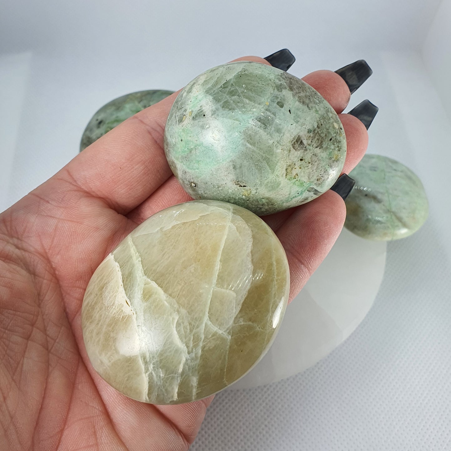 Crystals - Green Moonstone (Garnierite) Palm Stone