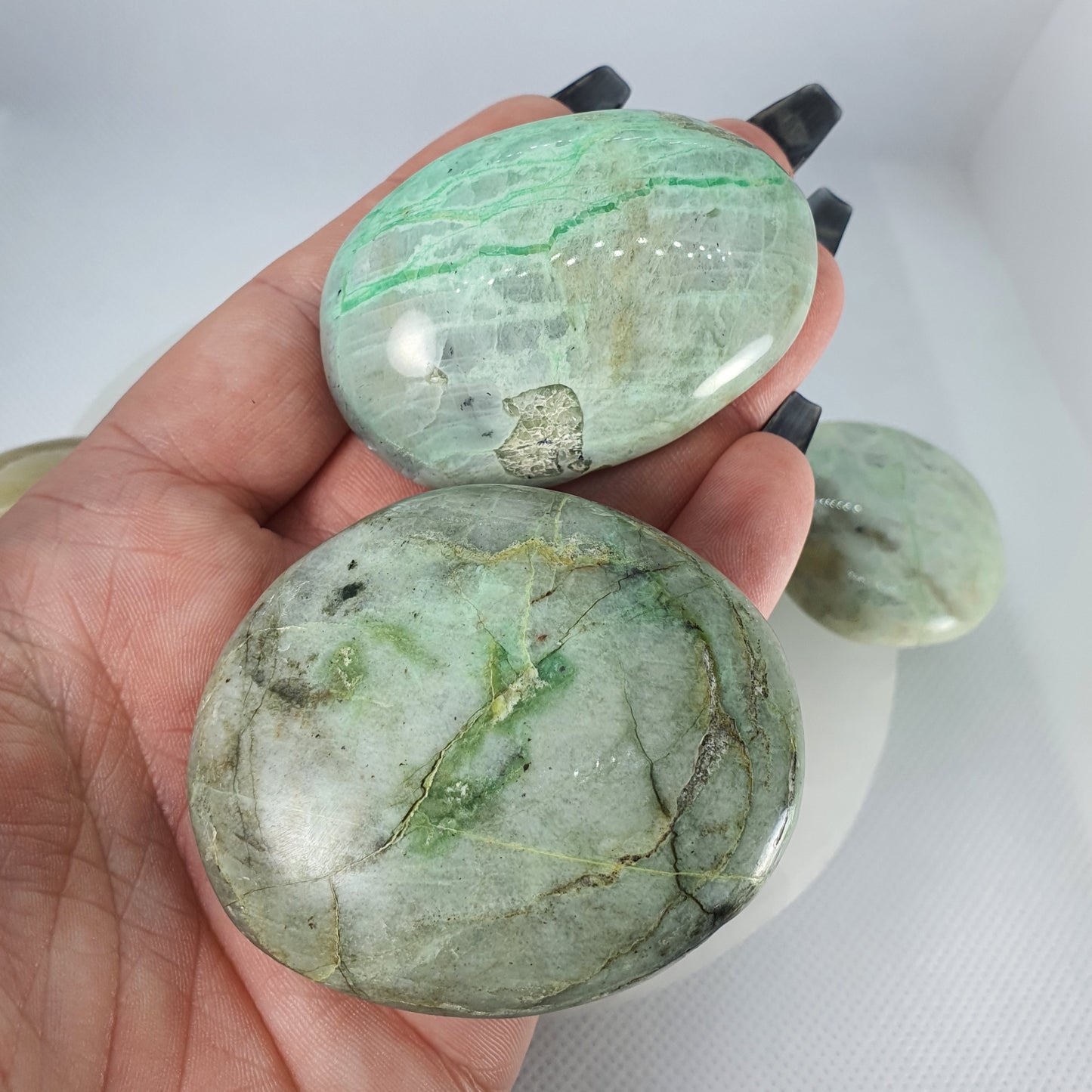 Crystals - Green Moonstone (Garnierite) Palm Stone