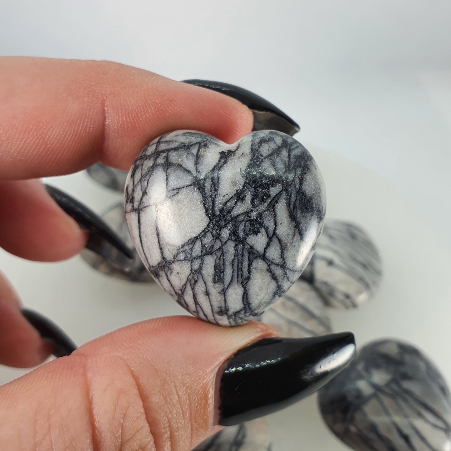 Crystals - Jasper (Spider Web) Heart Carvings (27mm)