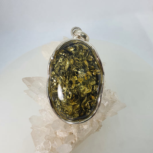 Crystals - Green Amber Pendant - Sterling Silver