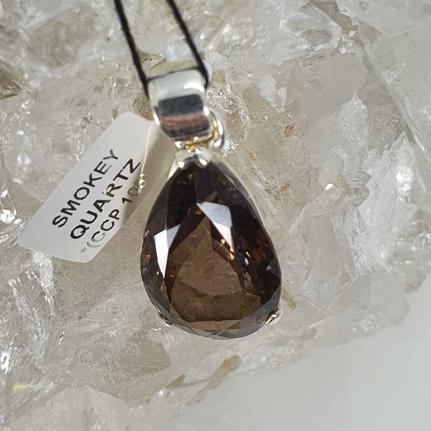 Crystals - Smoky Quartz Faceted Teardrop Pendant - Sterling Silver