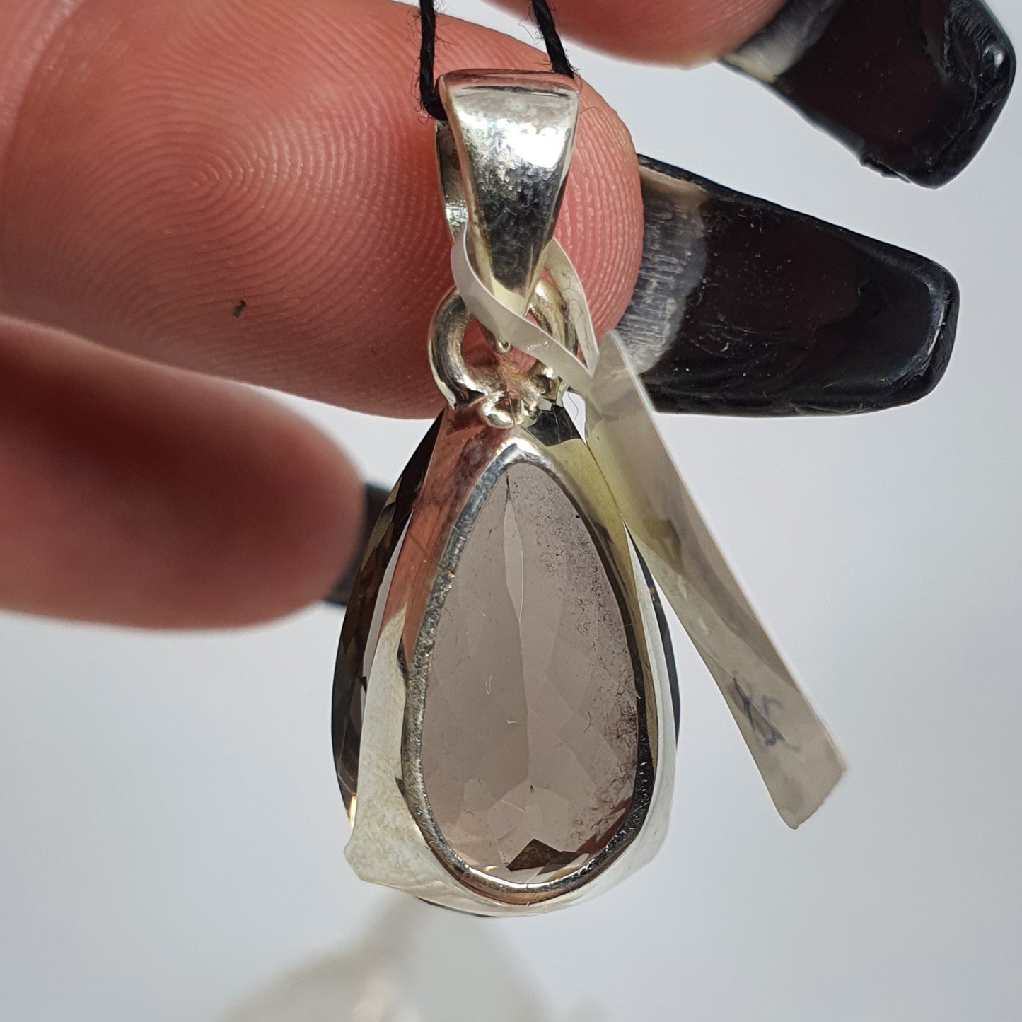 Crystals - Smoky Quartz Faceted Teardrop Pendant - Sterling Silver