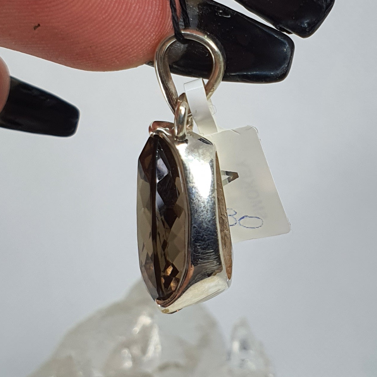 Crystals - Smoky Quartz Faceted Teardrop Pendant - Sterling Silver