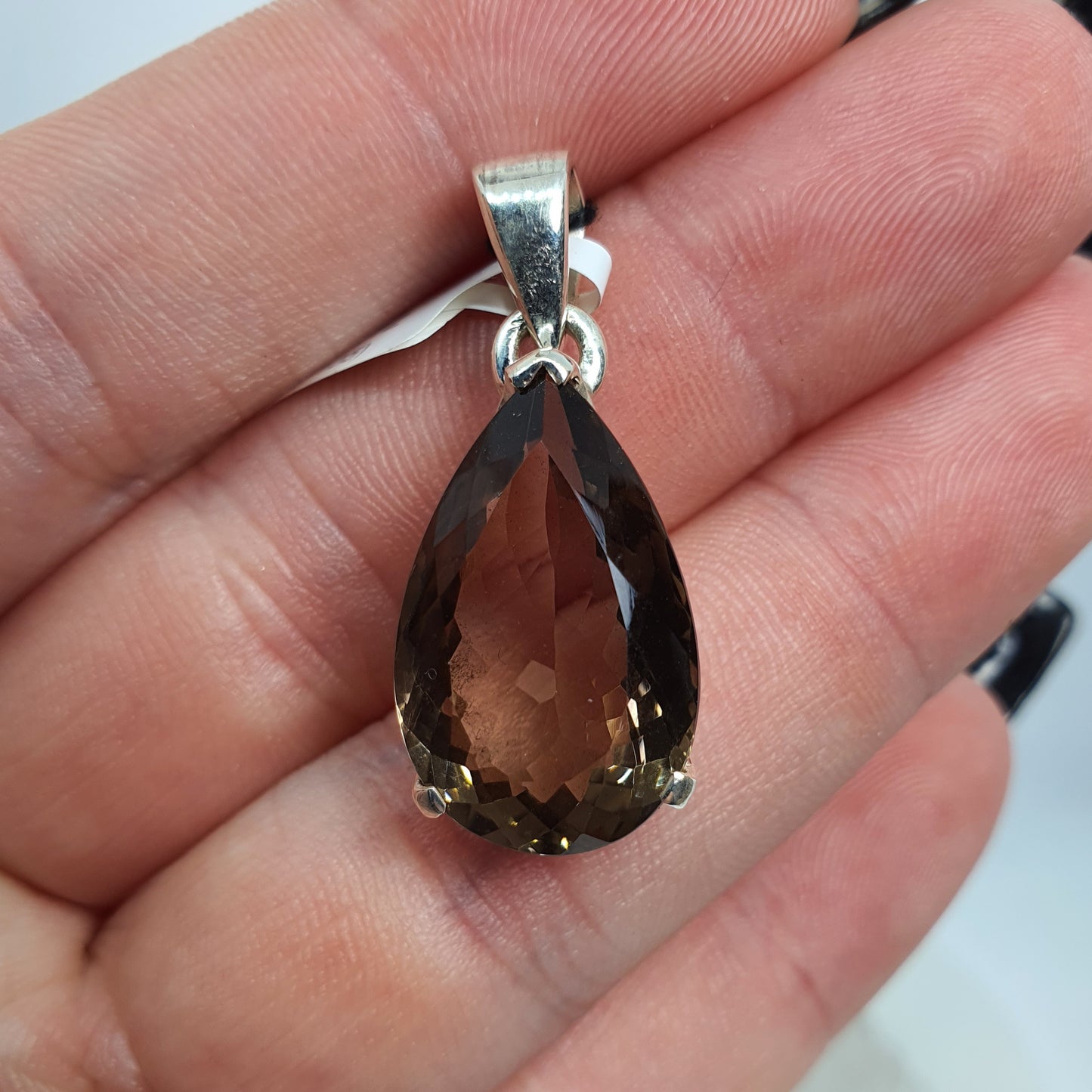 Crystals - Smoky Quartz Faceted Teardrop Pendant - Sterling Silver