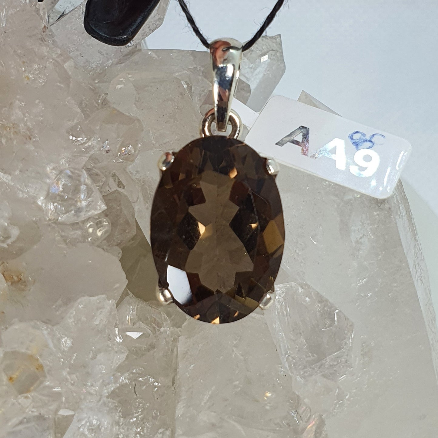 Crystals - Smoky Quartz Faceted Oval Pendant - Sterling Silver