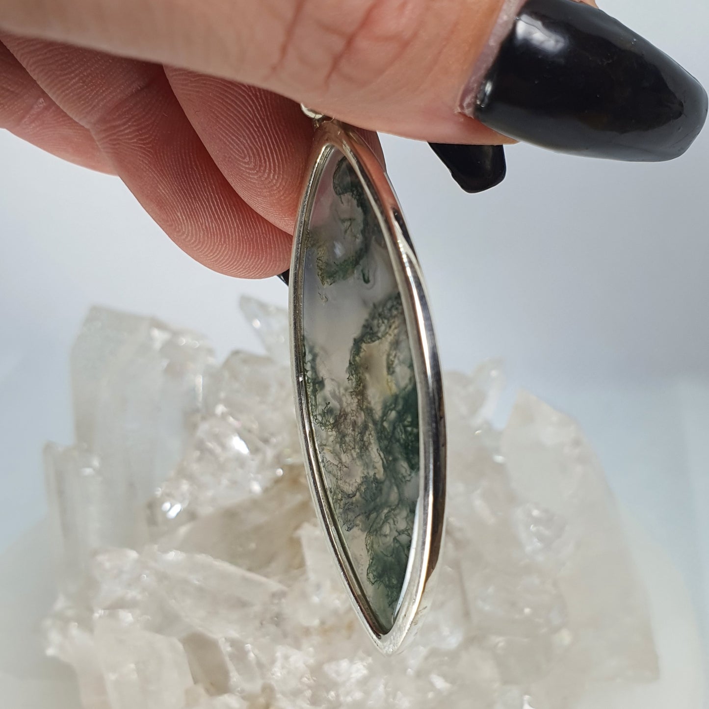 Crystals - Moss Agate Pendant - Sterling Silver