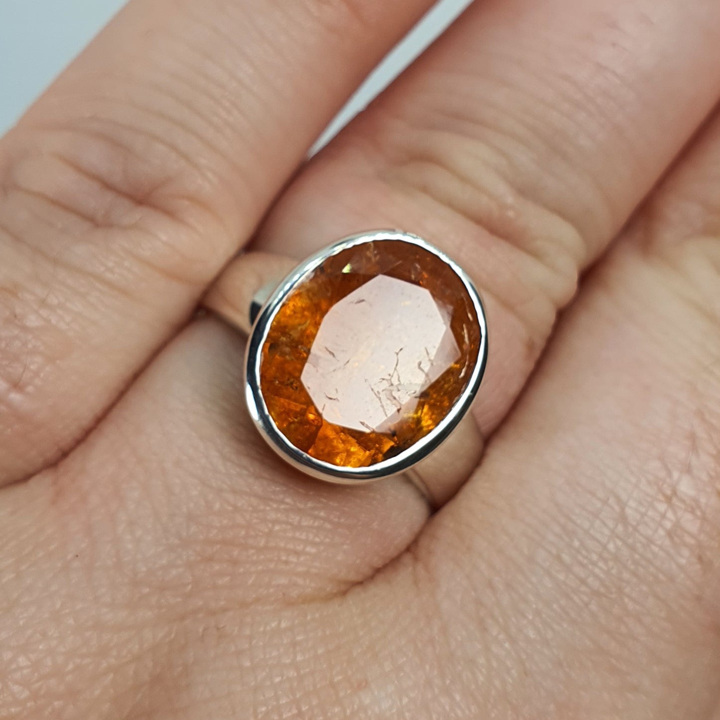 Crystals - Mandarin Garnet Faceted Oval Ring - Sterling Silver