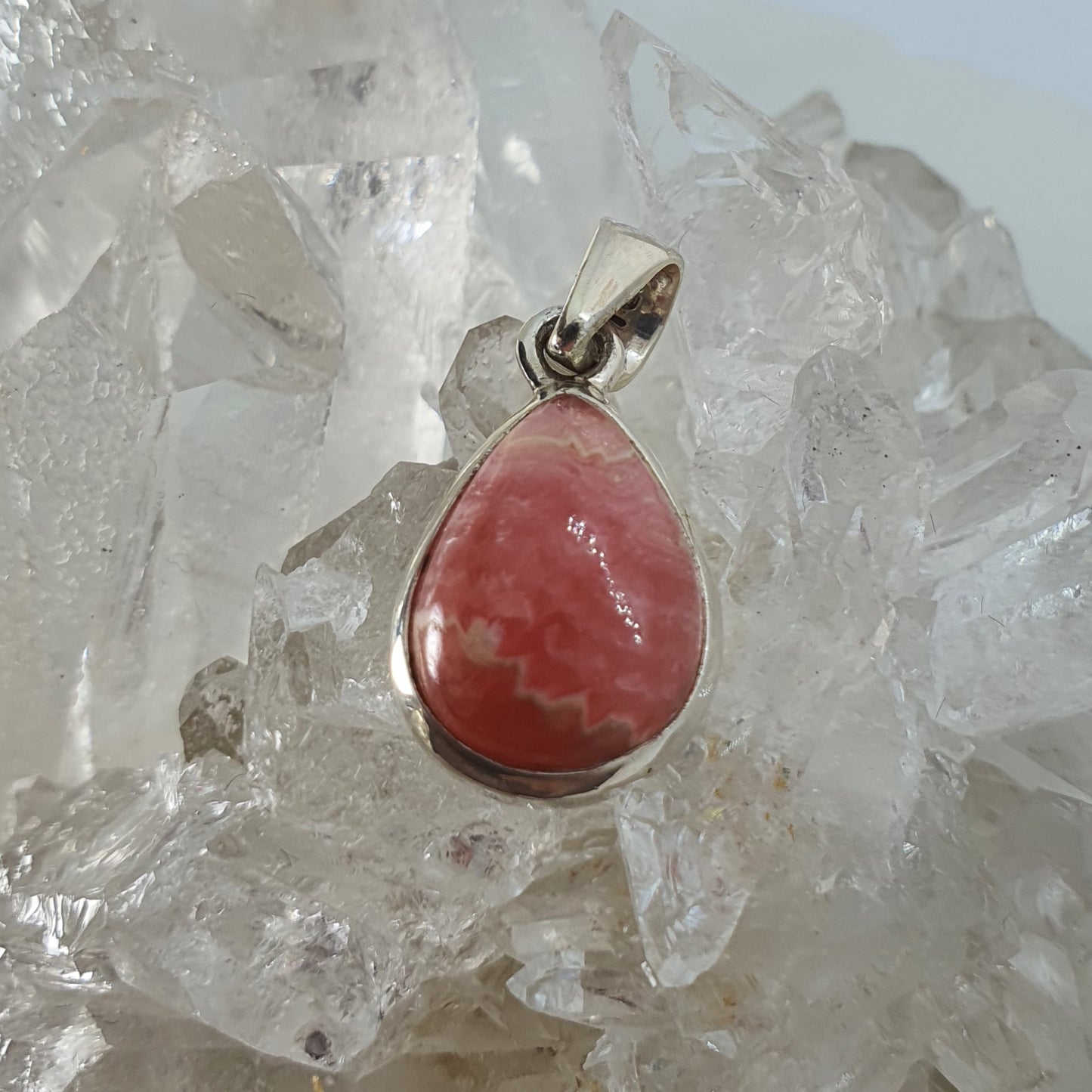 Crystals - Rhodochrosite Teardrop Cabochon Pendant - Sterling Silver