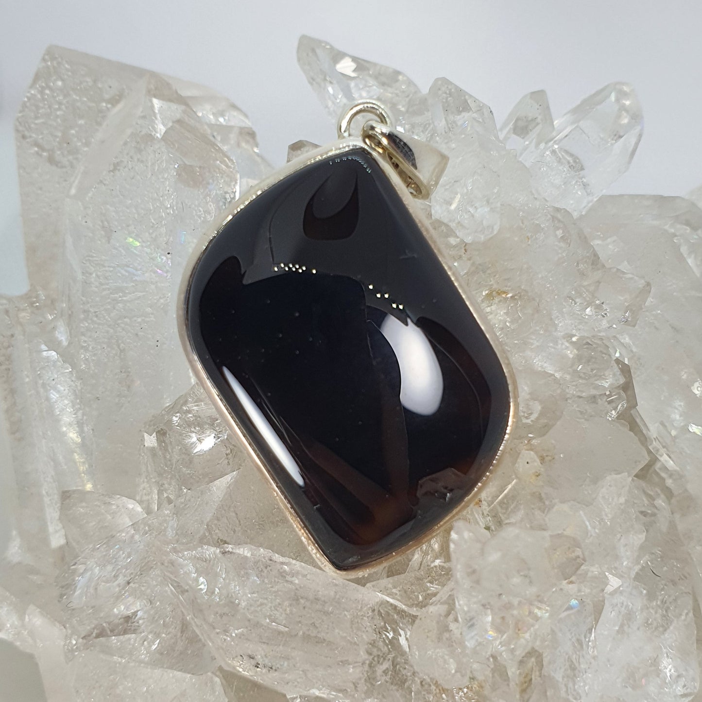 Crystals - Onyx Cabochon Pendant - Sterling Silver