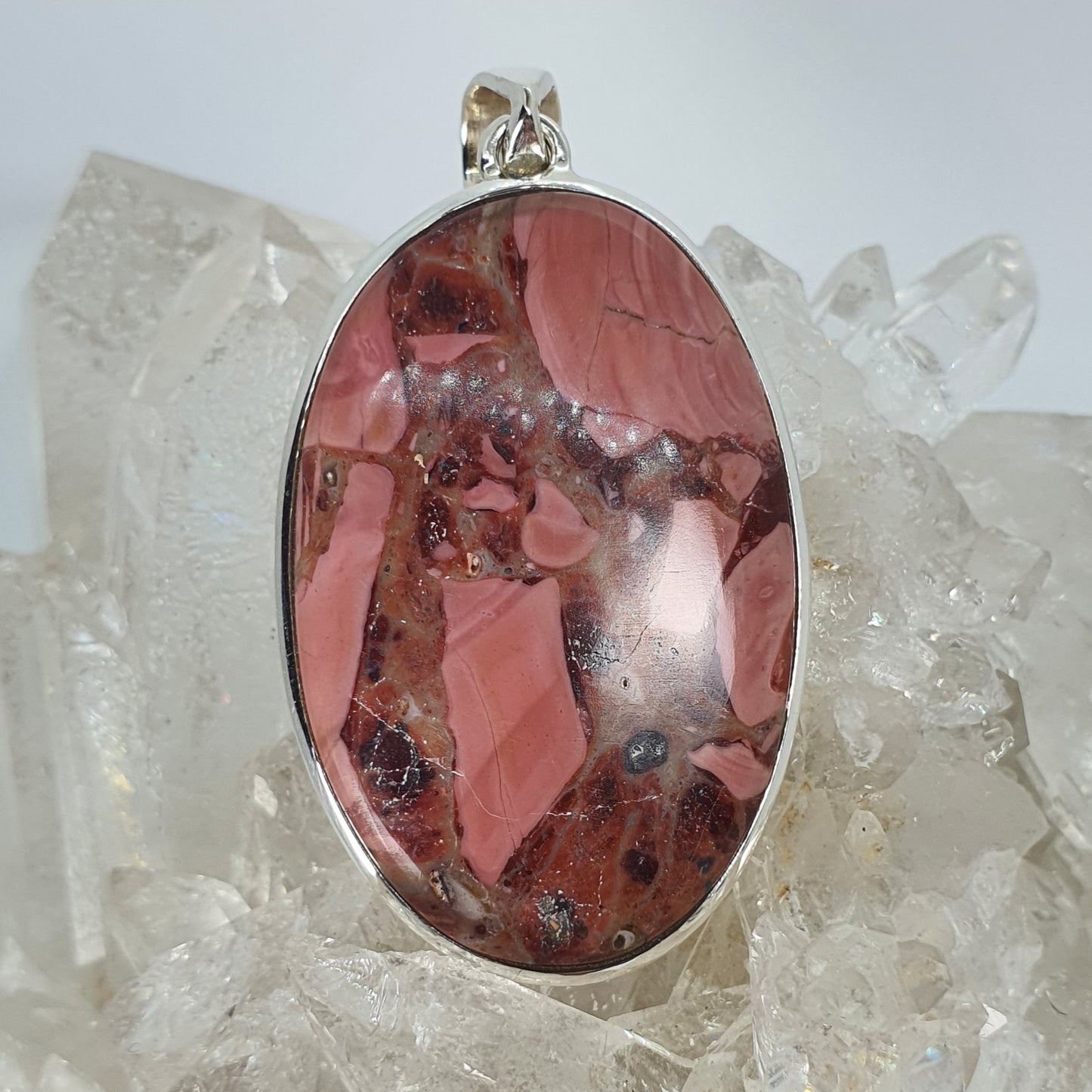 Crystals - Opal (Pink) Cabochon Oval Pendant - Sterling Silver