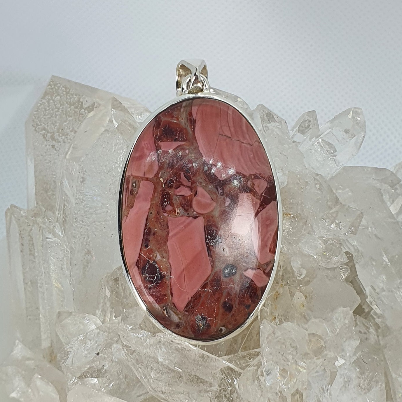 Crystals - Opal (Pink) Cabochon Oval Pendant - Sterling Silver