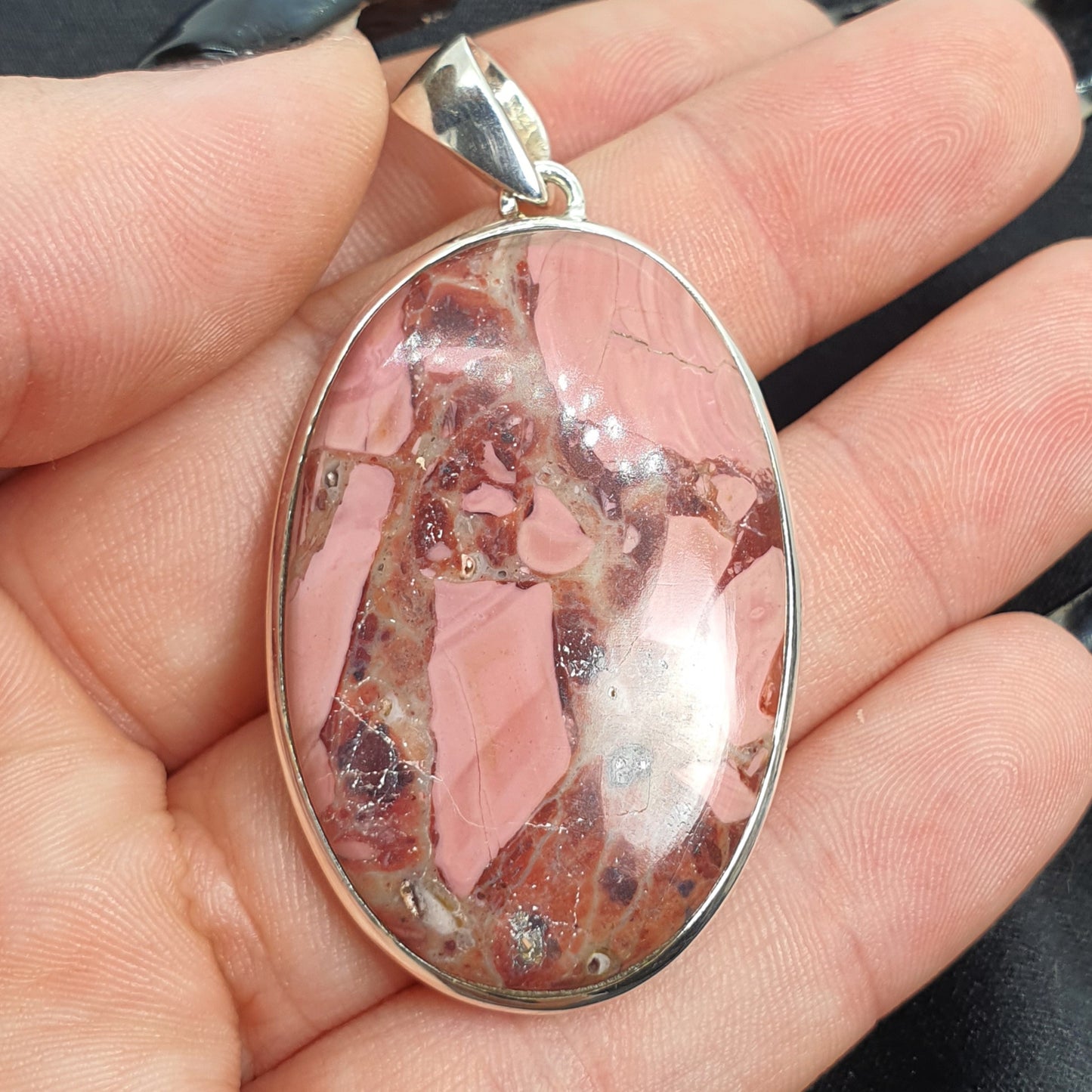 Crystals - Opal (Pink) Cabochon Oval Pendant - Sterling Silver