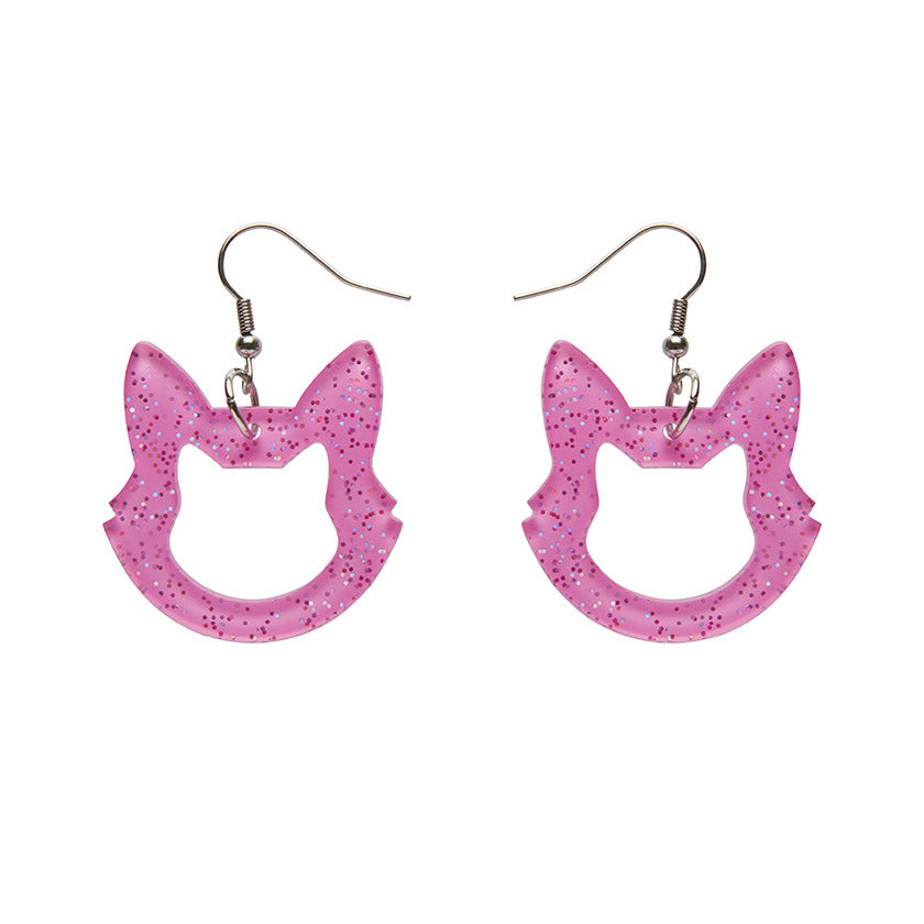 Erstwilder - Cat Head Solid Glitter Resin Drop Earrings - Pink