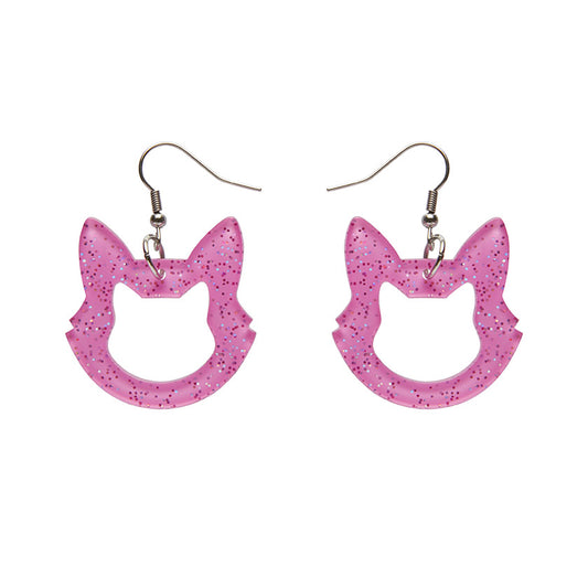 Erstwilder - Cat Head Solid Glitter Resin Drop Earrings - Pink