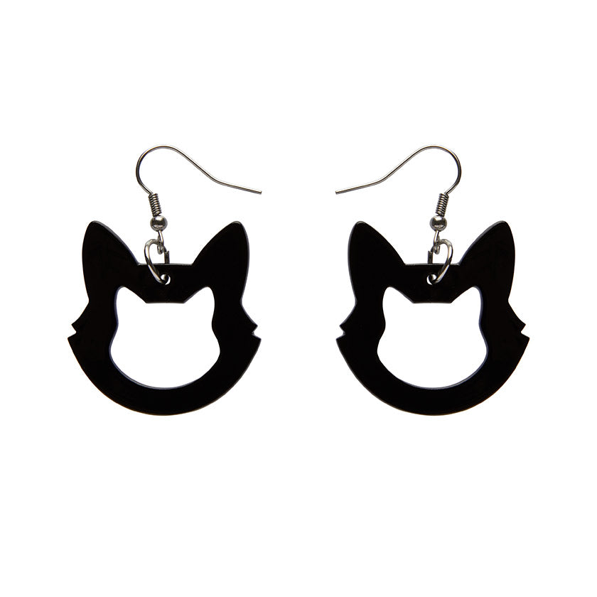 Erstwilder - Cat Head Solid Resin Drop Earrings - Black