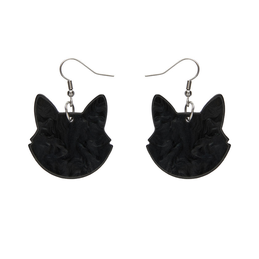 Erstwilder - Solid Cat Head Ripple Resin Drop Earrings - Black
