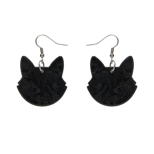 Erstwilder - Solid Cat Head Ripple Resin Drop Earrings - Black