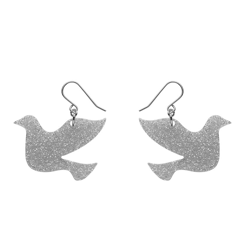 Erstwilder - Dove Glitter Resin Drop Earrings - Silver