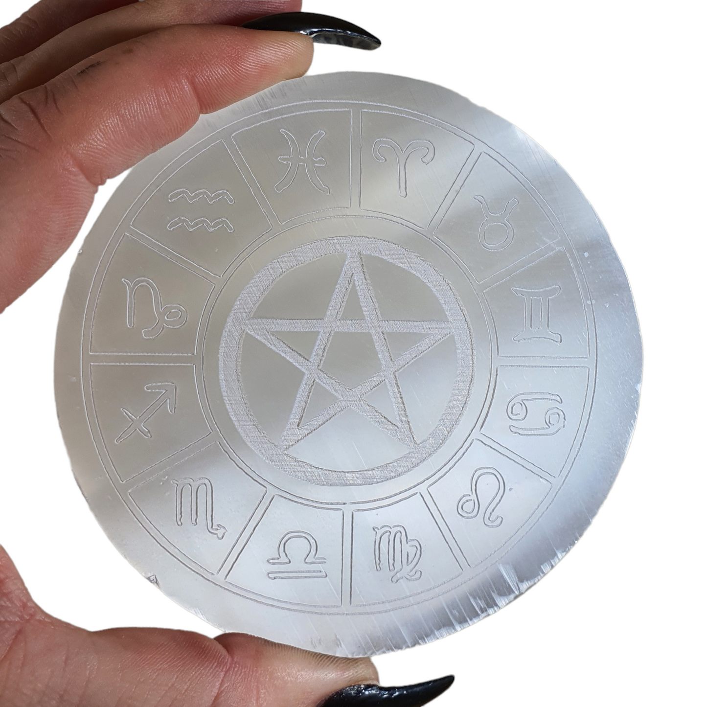 Crystals - Selenite Crystal Grid/Charging Plate with Pentagram and Symbols