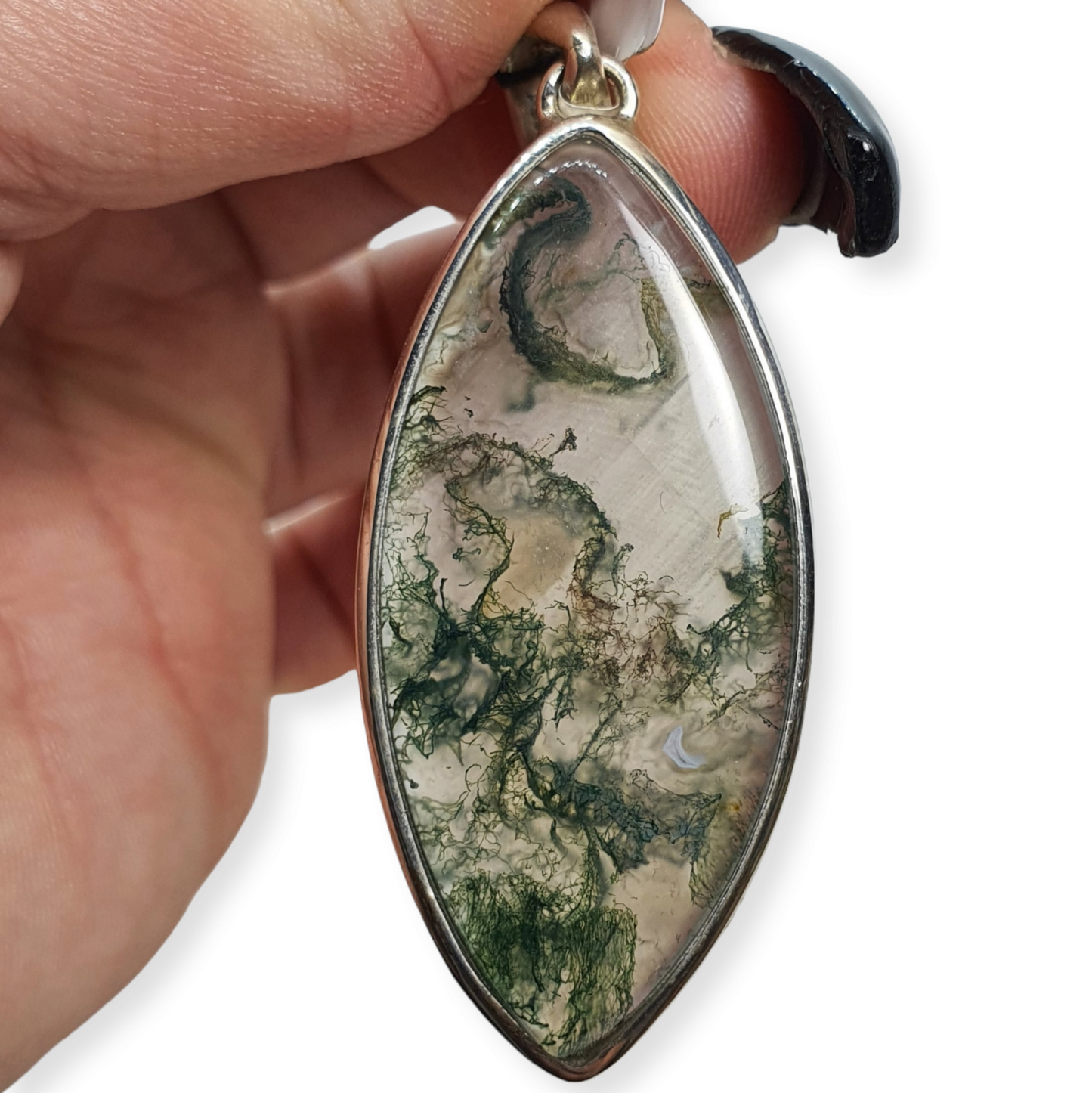 Crystals - Moss Agate Pendant - Sterling Silver
