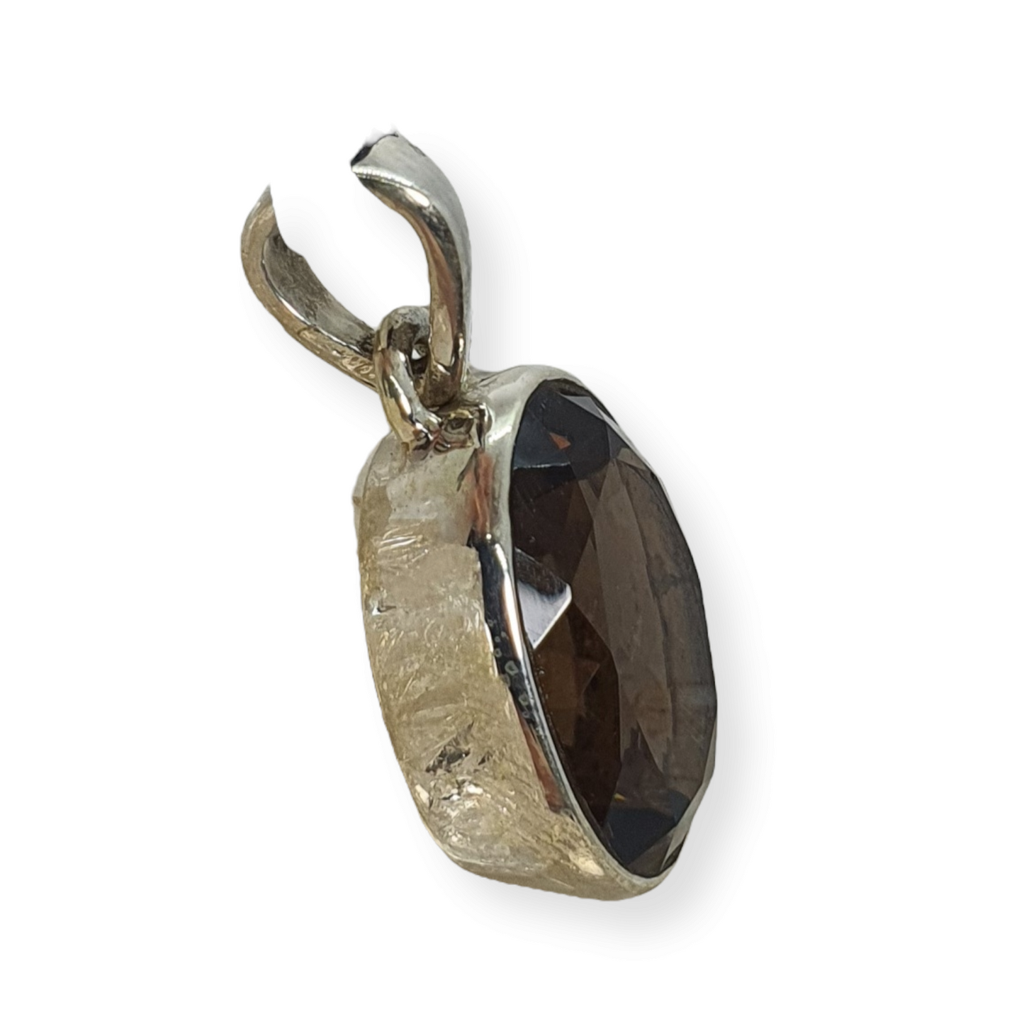 Crystals - Smoky Quartz Faceted Oval Pendant - Sterling Silver