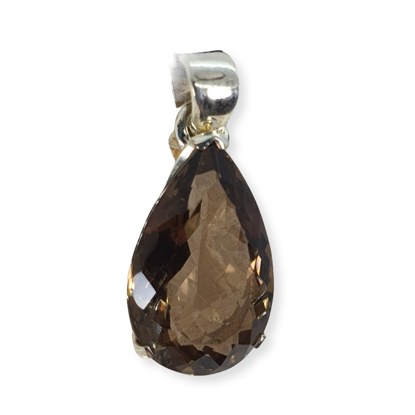 Crystals - Smoky Quartz Faceted Teardrop Pendant - Sterling Silver