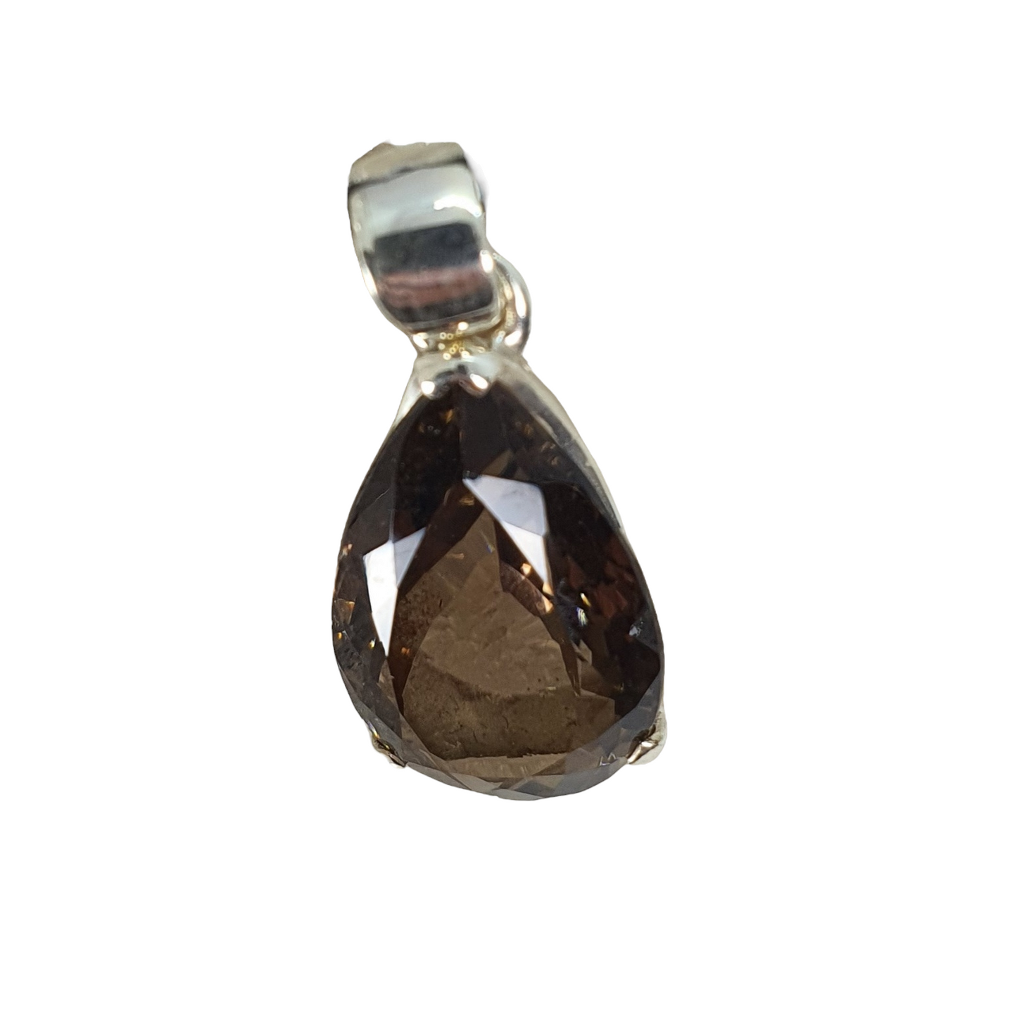 Crystals - Smoky Quartz Faceted Teardrop Pendant - Sterling Silver