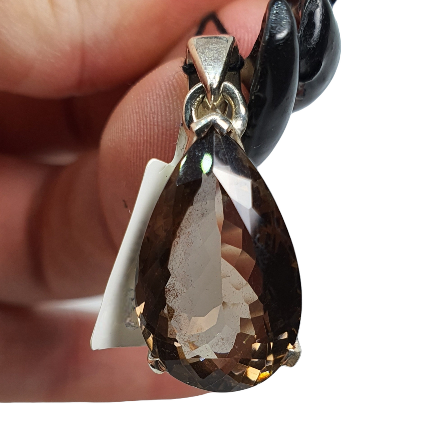 Crystals - Smoky Quartz Faceted Teardrop Pendant - Sterling Silver